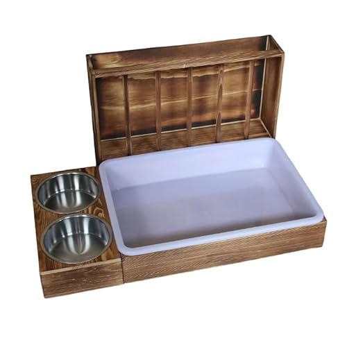 うさぎ 餌入れ チモシー 牧草入れ ペレット入れ かじり木 木製 セット ペットグラススタンド 餌箱 ハムスターアクセサリー バニーフィーダー ラック チンチラ 家庭用 (軽く焼いた無垢材)