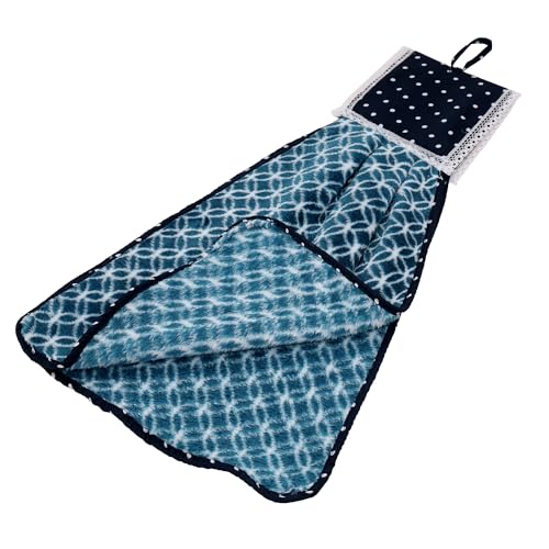 Image of Kuber Industries Soft Cotton Hand Kitchen Towel with Hanging Loop | Double Sided Hand Towels for Wash Basin & Bathroom | Easy to Wash & Reusable | Circle Pattern | Blue