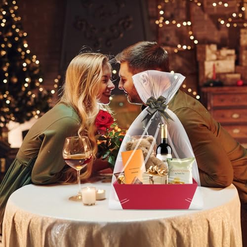 Geschenkkörbe leer，geschenk körbchen，körbe für geschenke，präsentkorb leer，Für Urlaub-Geburtstag, Hochzeit, Weihnachten, Valentinstag, Erntedankfest, Ostern, Halloween, [5er-Pack] (Rot)