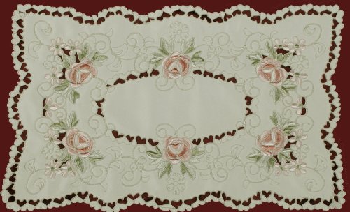 Creative Linens 4PCS Embroidered Rose Daisy Floral Placemats 11x17 Beige, Set of 4 Pieces