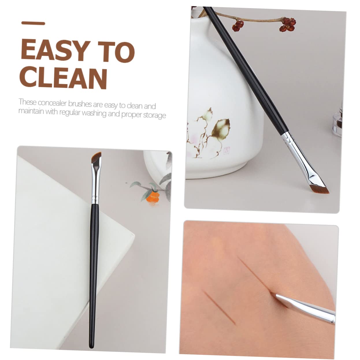 Healeved Mini Eyeliner Brush Set 3 Piece Set for Eyebrow Eye Shadow and Concealer Travel Size Makeup Tools