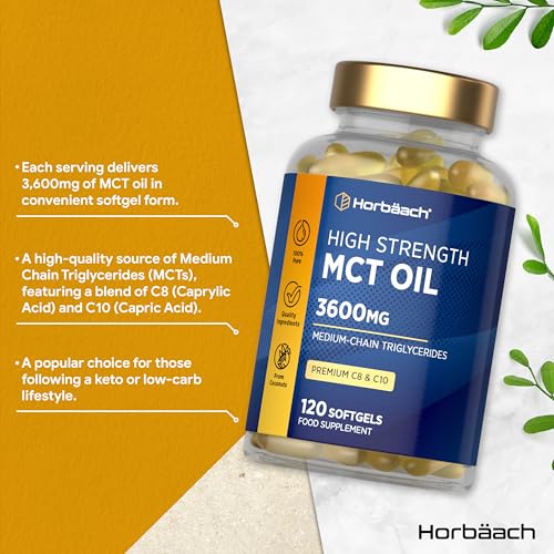 MCT Oil Capsules 3600mg | C8 & C10 | High Strength | Keto Diet Supplement | 120 Softgels | by Horbaach - Image 3