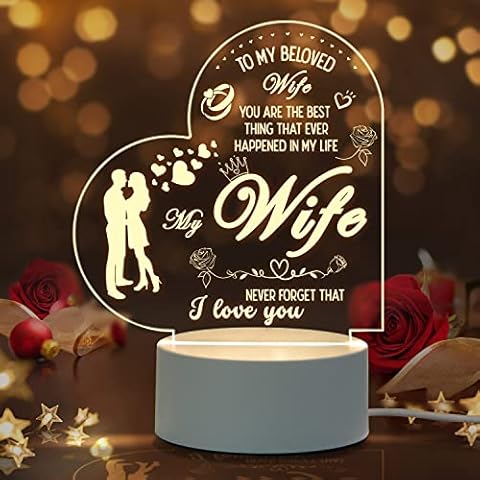 Mothers Day Gifts for Her, Women Gifts for Wife from Husband On Christmas Day, Birthday, Thanksgiving, Personalized LED Engraved Night Light with 3 Changed Colors for Wife’s Gifts Cover