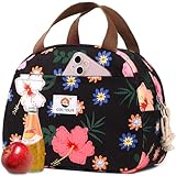 CaCTOUR Lunch Box Lunch Bag for Women Girls Teens, Cute Lunch Box Cooler Bag, Portable Small Insulated LunchBox Reusable Corduroy Lunch Tote for Work/Travel/Picnic/School (Flower)