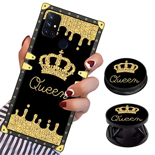 LSL Compatible with OnePlus Nord N10 5G Square Phone Case, Queen Golden Crown Luxury TPU Plating Corner Shockproof Protection Cover for Women Girls, for OnePlus Nord N10 5G