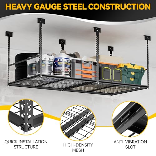 Image of 4x8 Ft Overhead Garage Storage Rack, 28-41 inch Height Adjustable Ceiling Mounted Organization Rack, 750 lbs Weight Capacity, 48 inchx96 inch Metal Rack for Garage Storage with Wire Decking