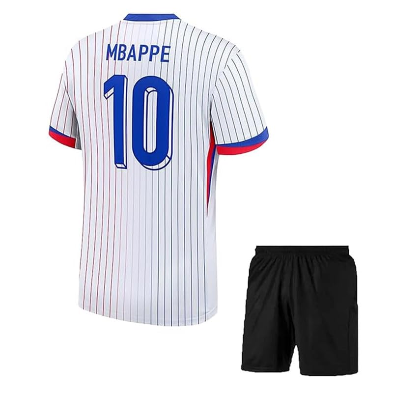 Image of RJM Mbappe 9 Sports Football Home White Jersey 2024 with Black Shorts for (Kids,Boys,Men)(12-13Years,Multicolor-2)