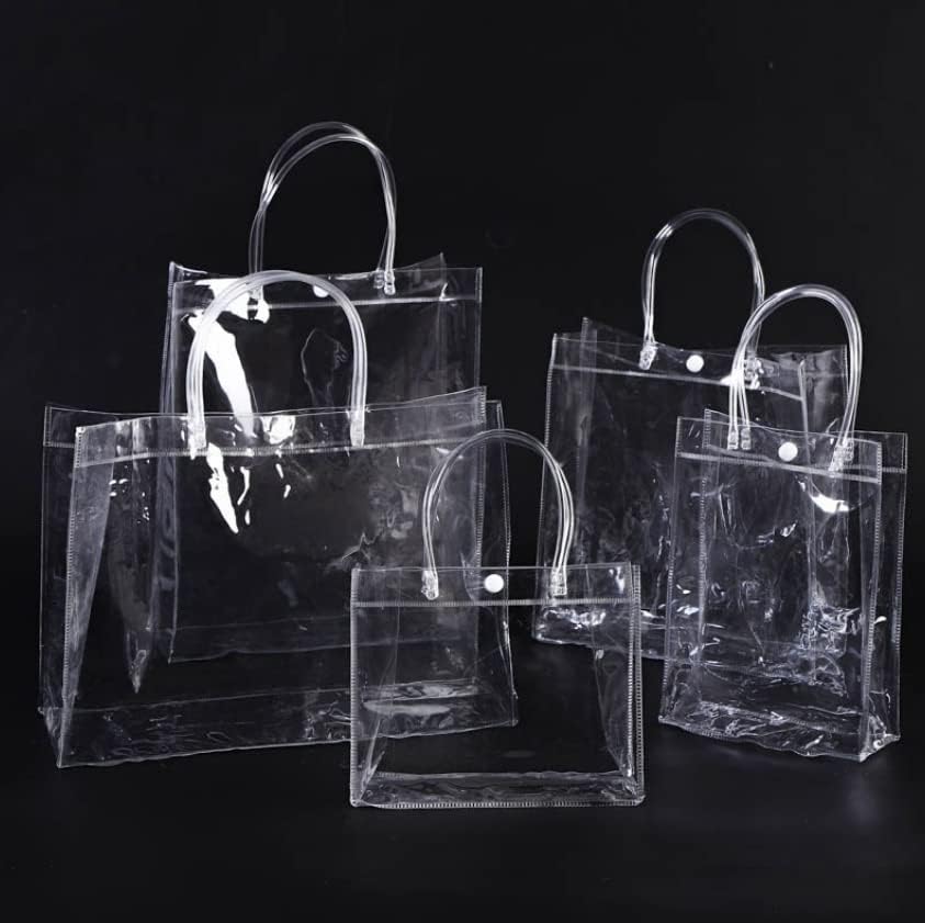 Miniatura 7 de Rikyo 10 bolsas de regalo transparentes, bolsas de regalo de plástico con asa y botón, bolsa de regalo de PVC transparente reutilizable para regalos
