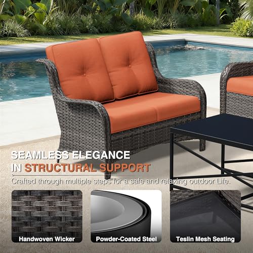 Image of Joyside 6 Piece Wicker Patio Furniture Set, Outdoor Swivel Rocker Patio Chairs with High Back, Deep Seating, Wide Armrest, Thickened Cushions, Outdoor Furniture for Deck, Porch Use