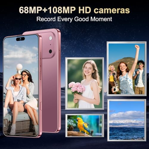 Image of Ecshock 17PM Unlocked Phone | Cell Phone Android 15.0 | 16+512GB Smartphone| 6.99 inch HD Display | Long Battery Life 7000mAh | 68+108MP Zoom Camera| Fingerprint Lock | with Dual SIM (Rose)