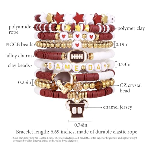 9pcs Football Bracelets for Women, Game Day Charm Bracelets Heishi Clay Beaded Stretch Bracelets Stackable Sports Bangles Football Mom Accessories Gifts2