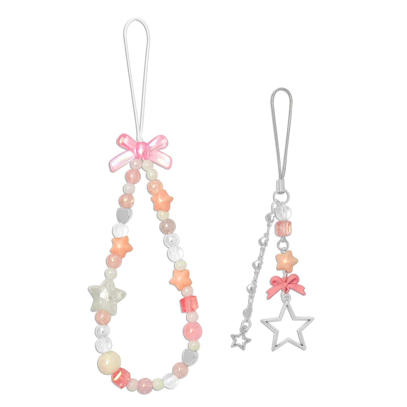 2 Pack Phone Charms, Cute Aesthetic Beaded PhoneCharm Strap Phone Lanyard String PhoneChain Accessories for Bag Keychain Airpods Camera Pendants