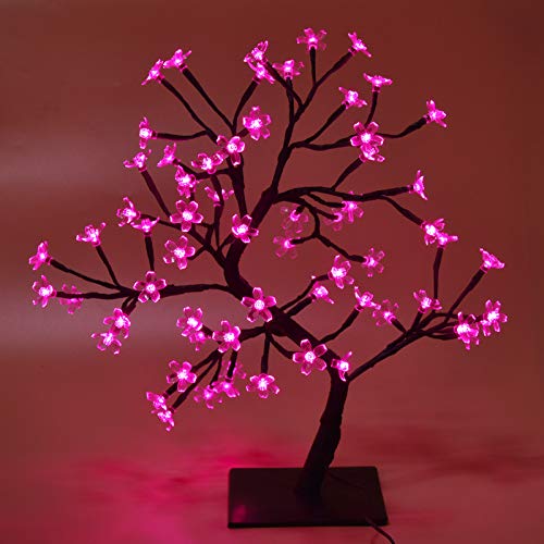 18 Inch Cherry Blossom Tree, 64 LED Lights, Lamp Table Decoration, DIY Bonsai Tree Light, Light Up Cherry Blossom Tree, for Room Decor Pink