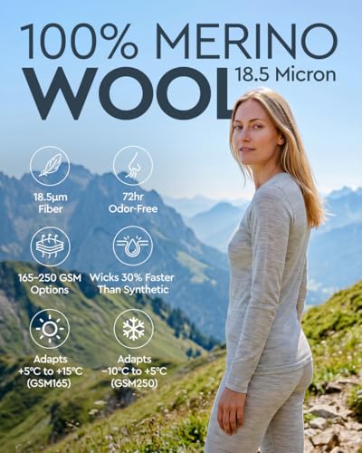 Image of MERINNOVATION Merino Wool Base Layer Set for Women 100% Merino Wool Thermal Underwear Sets Lite - Midweight Top Tank Bottom