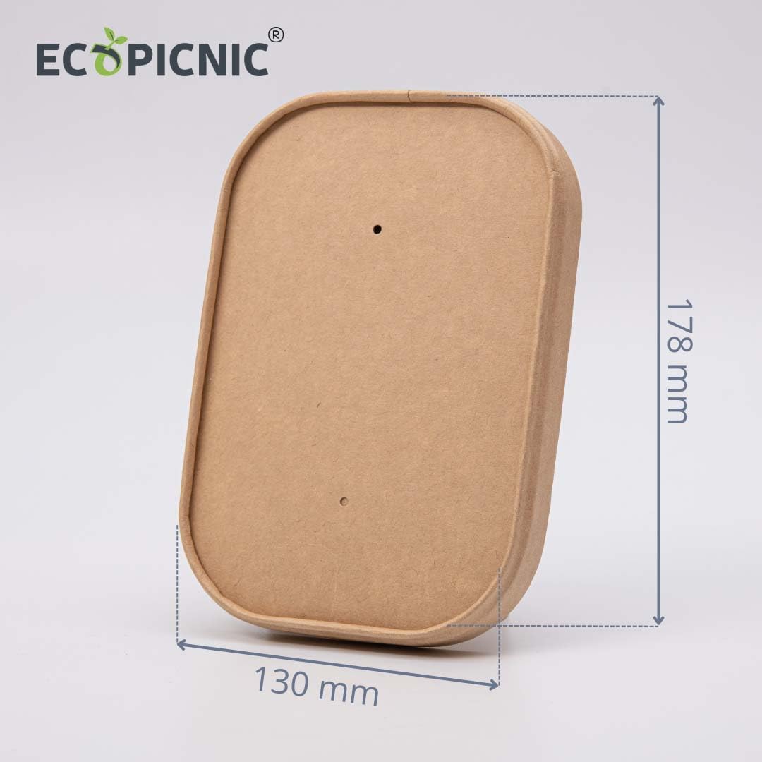 Ensaladera Rectangular de Papel Kraft con Tapa Kraft 50 Unidades 500 ml | Envases Desechables de cartón Kraft con Tapa, Ideales para ensaladas, Comidas para Llevar y Aperitivos