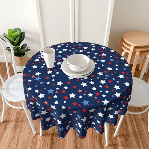 Image of Memorial Day Patriotic Round Tablecloth 60 Inch Independence Day Liberty Star Waterproof Heat Resistant Reusable Table Cloth July 4th Decorations Table Cover for Holiday Kitchen Dinning Party Decor