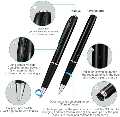 Image of Camera Pen with Free 32GB Sd Card 1080P Full HD Video Audio Recording Indoor Outdoor Mini Cam for Home Security, Business & Learning (Pen Camera 32gb)