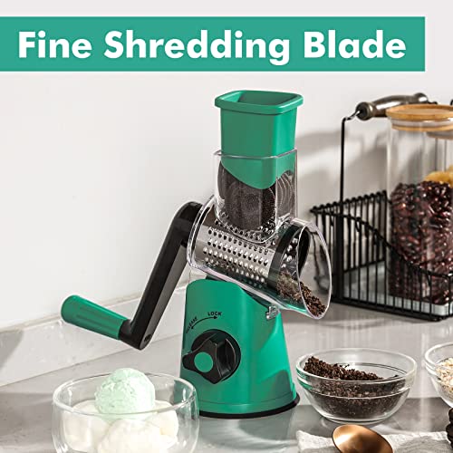 Image of Cheese Grater Rotary, Rotary Grater for Kitchen, Kitchen Grater Vegetable Slicer with 3 Drum Blades, Fast Cutting Cheese Shredder for Vegetables and Nuts