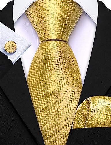 Image of Barry.Wang Plaid Ties for Men Silk Necktie Handkerchief Cuff Links Set