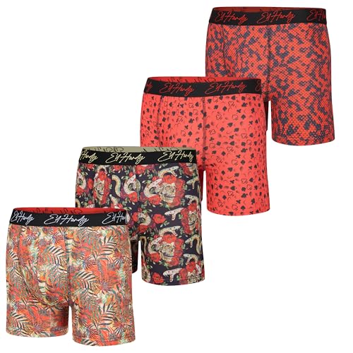 Pack de 4 calzoncillos bóxer Ed Hardy para hombre de tela suave elástica