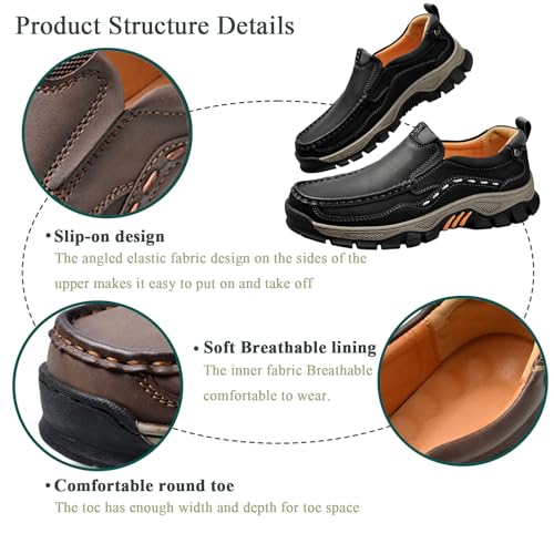 Men's Leather Slip On Loafers Dress Shoes, Waterproof Non Slip Lightweight Comfortable Business Walking Shoes for Weddings Office Hiking2