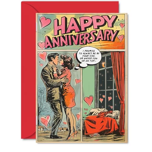 Funny Vintage Anniversary Cards - Comic Retro - Happy Wedding Anniversary Card for Husband Wife Boyfriend Girlfriend, 5x7 Inch Unique Greeting Cards Gift