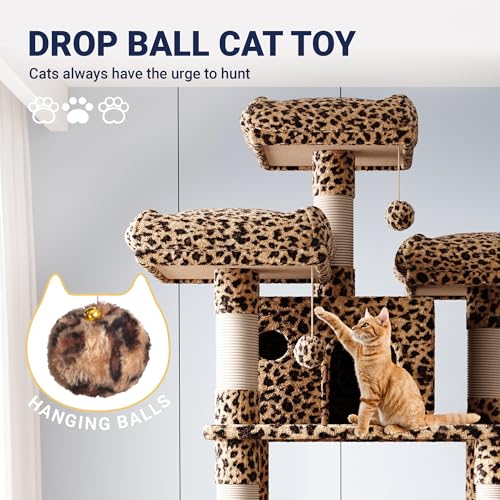 Image of Allewie 82 Inches Large Cat Tree /House /XXL Tall Cat Towers for Big Feline /Scratching Post /Multi-Level Large Kitty Climbing Tree with Condo /Leopard Print