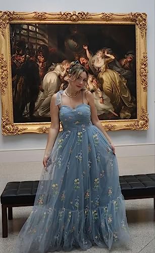 Fivsole Long Tulle Flower Embroidery Homecoming Dress for Women Spaghetti Strap Formal Evening Party Floral Gowns2