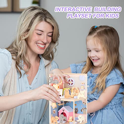 Tqqfun OC0720847 Cat And Dog Pretend Playset For Kids, 50Pcs Pet Figurines Toys, Toddlers Stem Building Pet Dollhouse Montessori Toy thumb #5