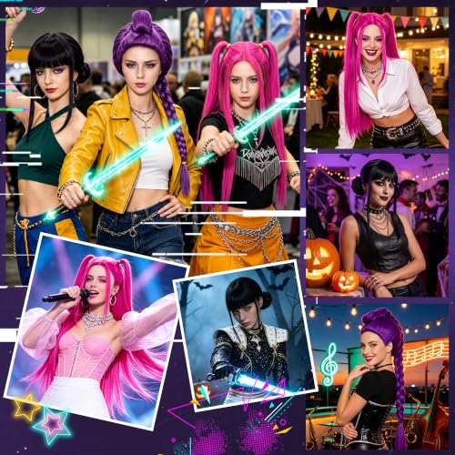 Image of S-noilite Rumi Wig Purple Braid Ponytail Wigs for Women Halloween Cosplay