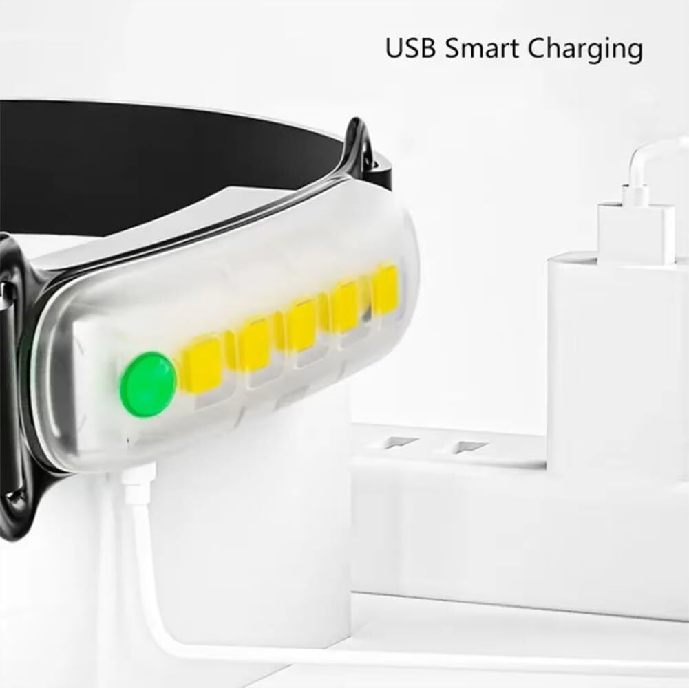 Latarka czołowa COB LED z akumulatorem USB i 3 trybami pracy, wodoodporna, kempingowa, latarka czołowa