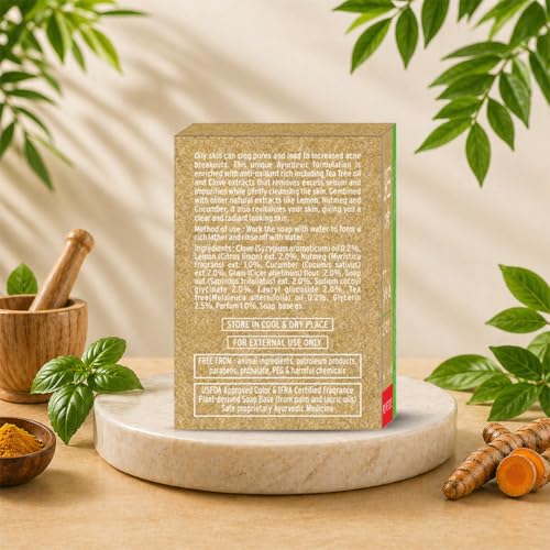 Image of Jovees Herbal Pimple & Anti-Bacterial Soap 400g - Basil & Turmeric Bar, Fights Pimples, Controls Oil, Deep Cleanse, Soothes Skin, Promotes Clear, Healthy & Natural Glowing Skin for Men & Women (Set of 4)