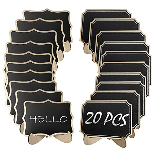 Bmobuo 20 Pack Wood Mini Chalkboards Signs with Support Easels Place Cards Small Chalkboards Blackboard for Weddings, Chalkboard Signs for Food Birthday Parties, Message Signs Event Decorations