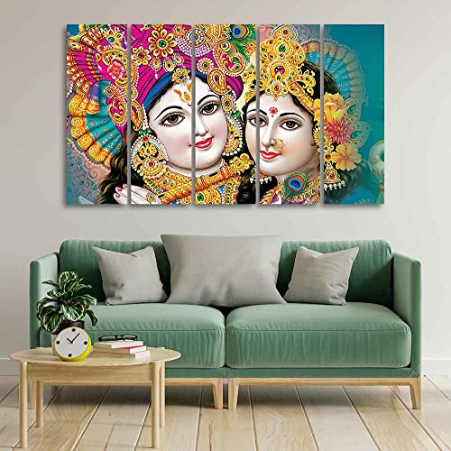 Image of VIBECRAFTS Beautiful Radha Krishan Canvas Wall Painting Five Pieces For Home|Office|Living Room|Gift (PTVC5Pcs4 8582)