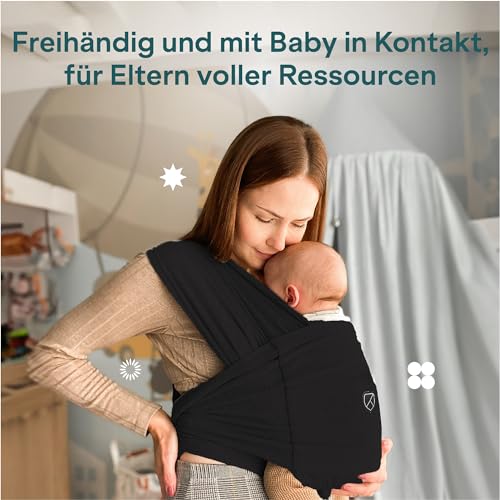 Koala Babycare Tragetuch Baby Neugeborene - Einfach Anzuziehen für Mütter und Väter - Babytrage Multi-Use Bis 9kg - Babytragetuch Schwarz