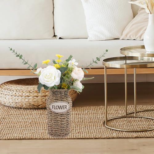 Jarrón de flores tejido para decorar el salón de casa con estilo rústico 7