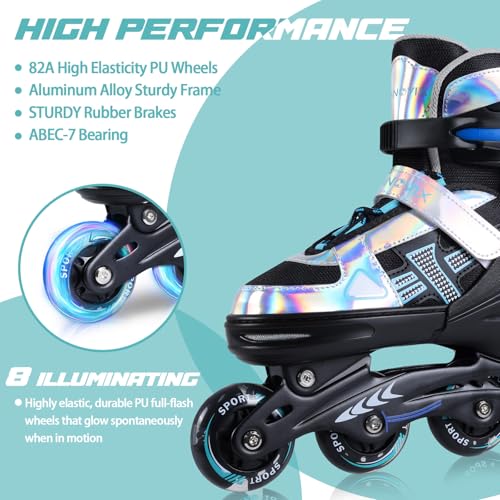 Rollers en ligne enfants réglables pour s'amuser au parc avec 8 roues lumineuses