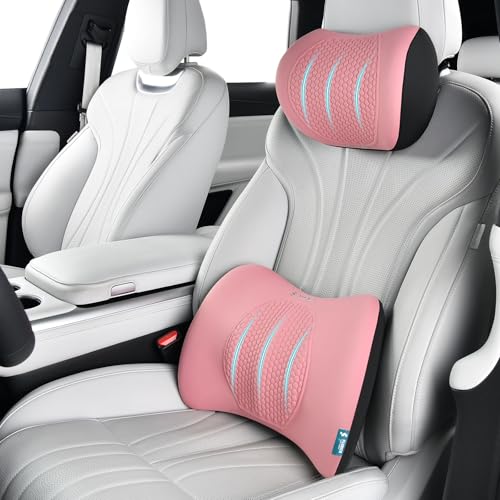 Image of FLORICH Lumbar Support with Car headrest Back Pillow for Chair Headrest Pillow with Gel Memory Foam Massage Point Memory Foam Back Pillow for Office Chair(Light Pink)