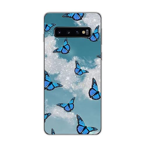 KARTXITAI Case Compatible with Samsung Galaxy S10 4G,Shockproof Slim Thin Silicone Protective Anti-Fingerprint Anti-Scratch Anti-Fall Phone Cover - Blue Butterfly