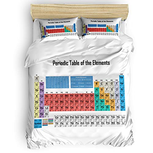 King Size Luxury Soft Duvet Comforter Cover Set for Women Men Bed Sheet Set,Periodic Table of Elements Colorful Pattern Kids Bedding Set with Zipper,1 Flat Sheet 1 Duvet Cover and 2 Pillow Cases