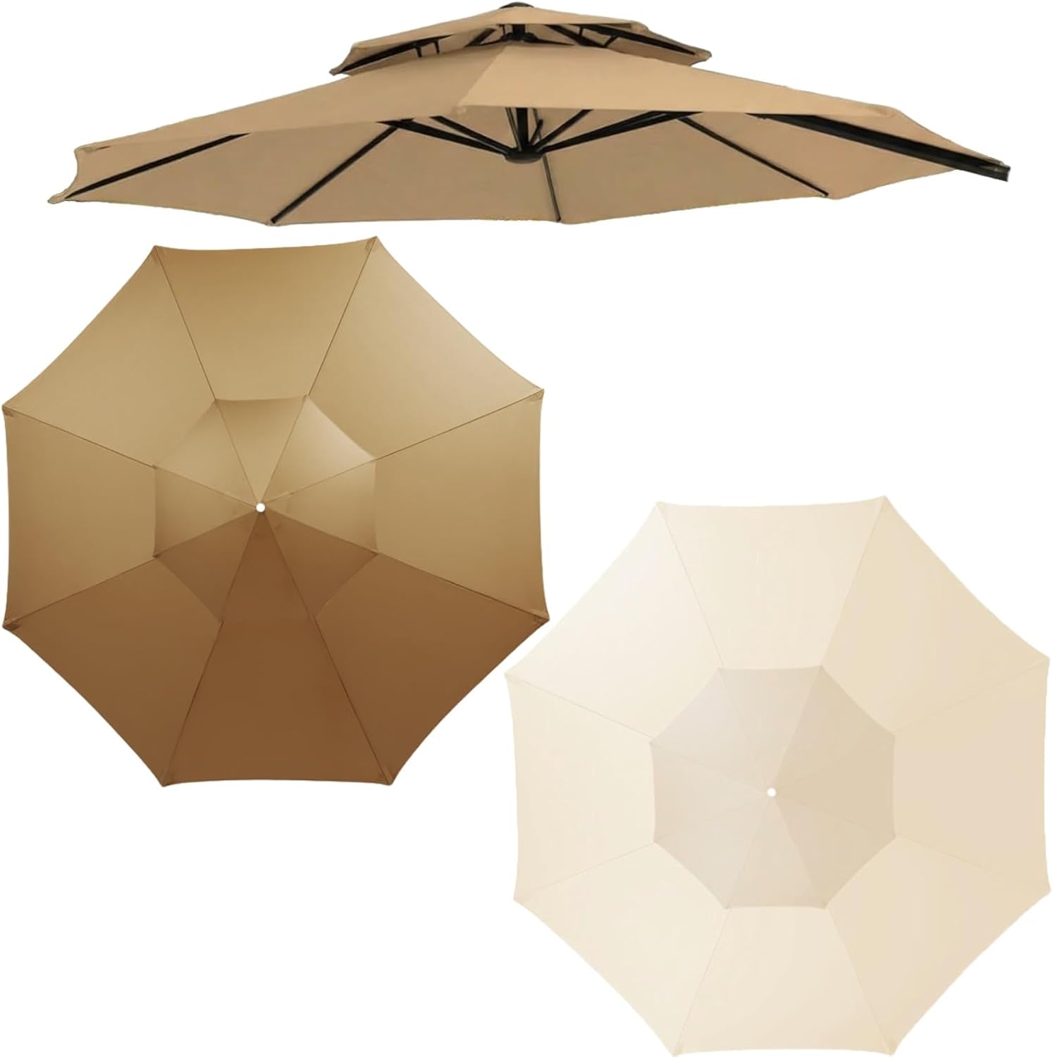 2 Tier Outdoor Patio Umbrella Replacement Canopy 8 Ribs, 9ft 10ft Cantilever Garden Umbrella Replacement Top Cover, Sun Shade Waterproof Fabric for Pool Backyard Market