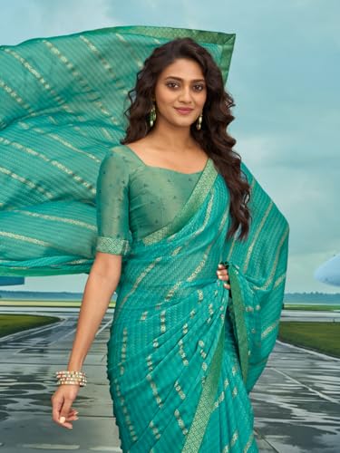 Image of Laxmipati Raadhika Turquoise Blue Chevron Print Silk Saree