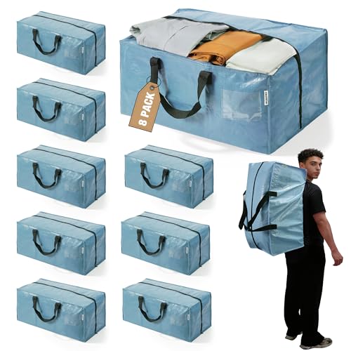 WORKPRO 8 Pack Extra Large Moving Bags with Zippers & Carrying Handles Backpack Straps, Heavy-Duty Storage Tote for Space Saving & Storage, Alternativ