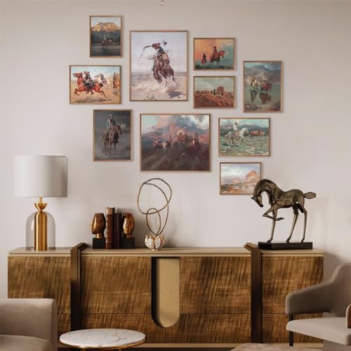 Twnslla Western Cowboy Decor Western Wall Decor,Rustic Old Western Decor Vintage Cowboy Oil Paintings,Horse Riders Of Mid-Century Art Prints Ranch Lunar Landscape Wall Art,Southwestern Wall Decor Aesthetic Posters For Gallery Bedroom Bathroom Decor,Unframed thumb #2