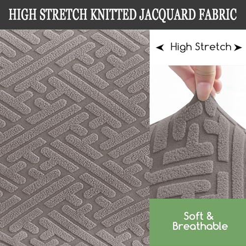 Image of FUANGUI Bar Stool Covers with Backs, 4 Pack Stretch Bar Stool Chair Covers, Knitted Jacquard Bar Stool Covers,Washable Bar Chair Covers Swivel Barstool Slipcovers (Knitted Khaki 01)