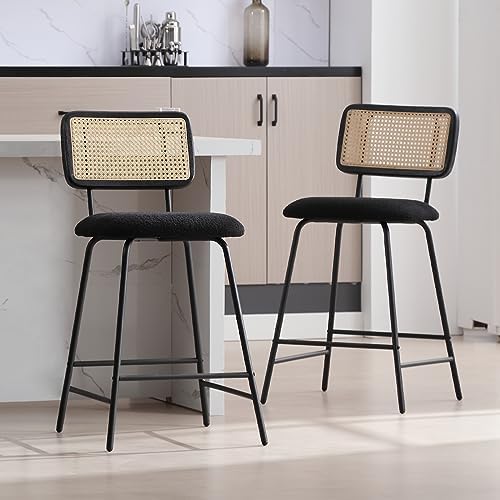 Amazon.com: ZH4YOU Rattan Counter Height Bar Stools, 26'' Modern Boucle ...