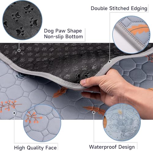 Image of Sunheir Washable Pee Pads for Dogs Large 24 inch x 72 inch 2-Pack Reusable Puppy Pads Pet Training Pads, Absorb Dog Mats, Whelping Pad, Non-Slip Protects Against Urine Leakage,Runner Rug (Leaves - Light Grey)