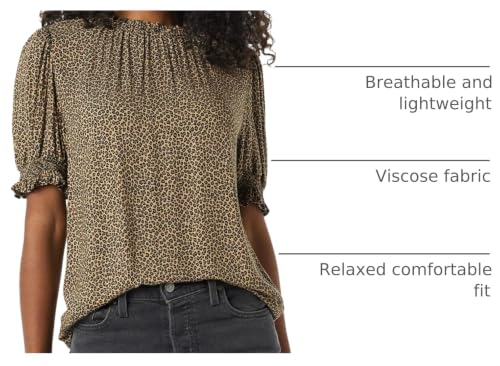 Image of Amazon Essentials Women's Fluid Twill Short Puff Sleeve Ruffle Smocked Shirt