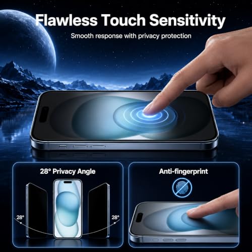 Image of Privacy Tempered Glass for iPhone 15 Plus and 16 Plus (6.7 Inch) | Anti-Spy Peeping Screen Protector | 9H Hardness | Edge-to-Edge Case Friendly Fit | Bubble-Free HD True Touch