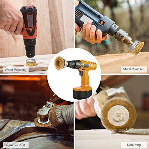 9-teilig Drahtbürste Bohrmaschine Metall Satz,Messingbürste Bürstenaufsatz,Scheiben Topfbürste Stahlbürste Rostentferner mit Schaft 6 mm